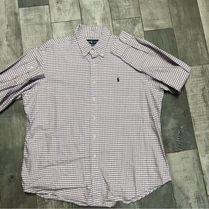 Ralph Lauren Custom Fit Button Down White  Blue Pink Long Sleeve Shirt 2XL